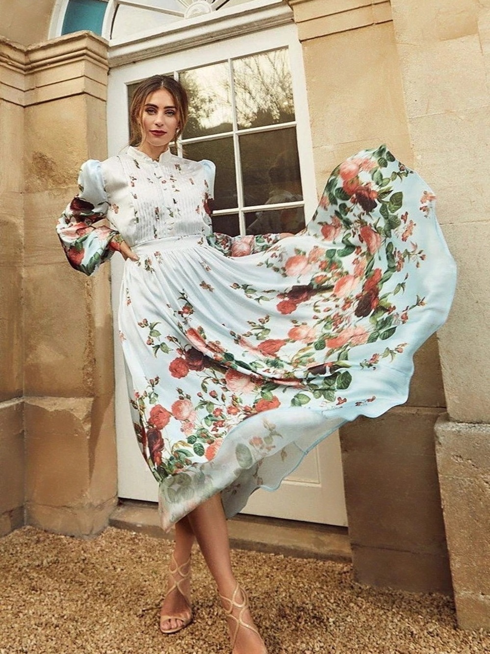 Karen Millen x Lydia Millen Floral Maxi Dress Georgette Long Sleeve Woven